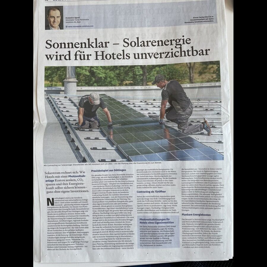 Fachbeitrag in der htr hotelrevue: Solarenergie wird für Hotels unverzichtbar